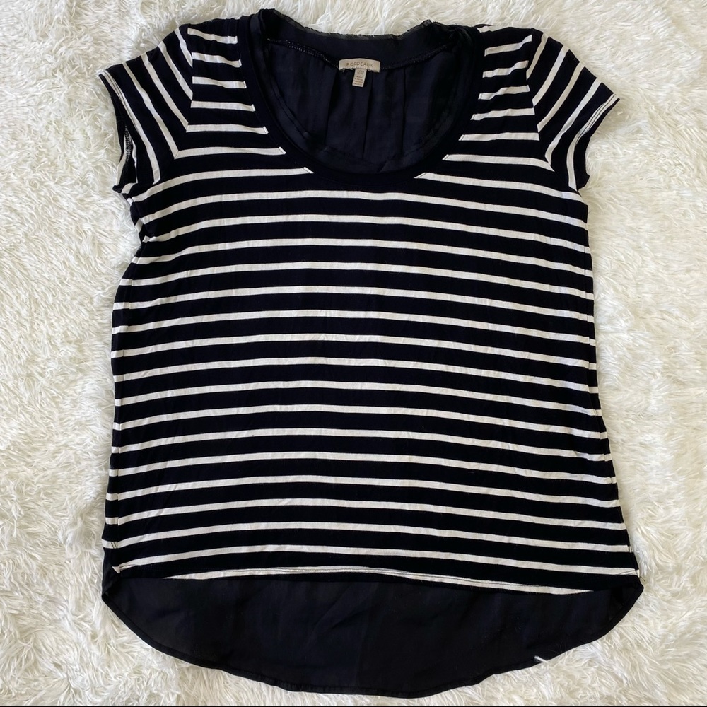 Bordeaux Black White Striped Short Sleeve Blouse